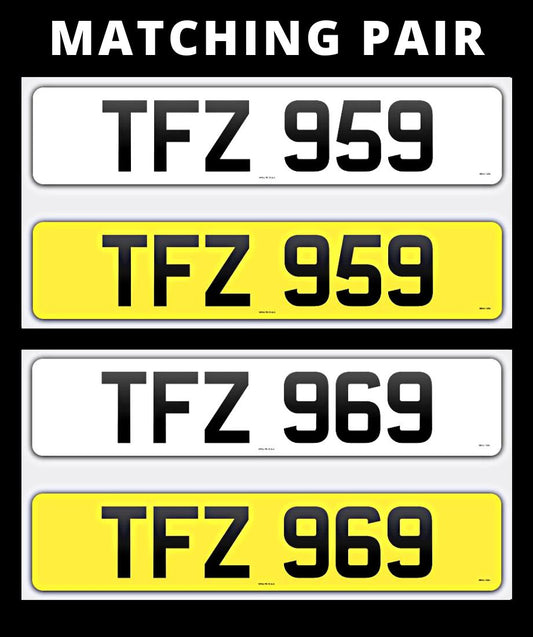 TFZ 959  & TFZ 969 Matching pair of 3 digit number plate for sale ni