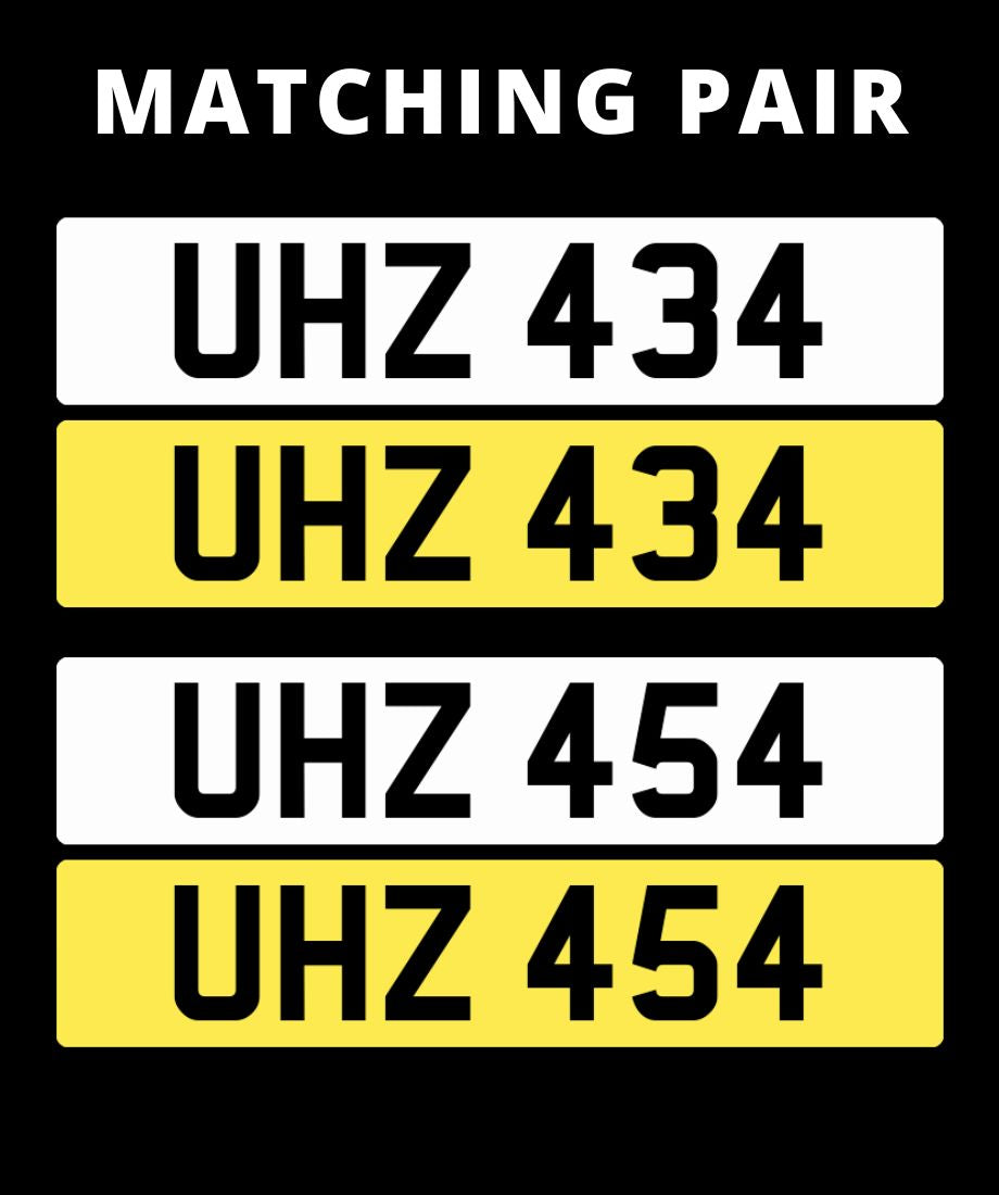 UHZ 434 & UHZ 454 Matching pair of 3 digit number plate for sale ni