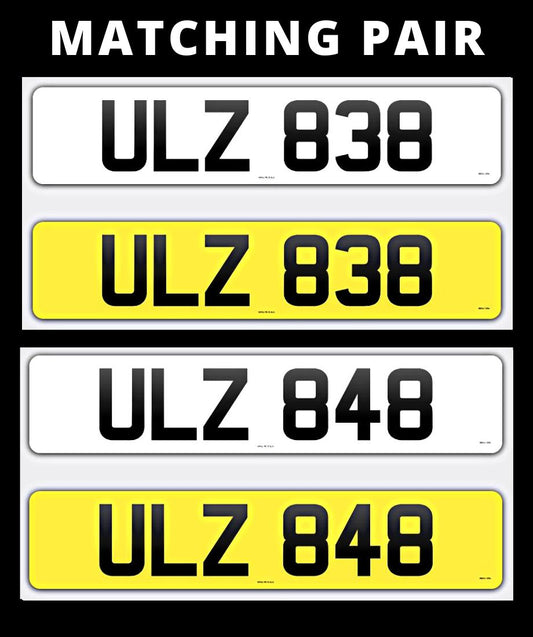ULZ 838 & ULZ 848 Matching pair of 3 digit number plate for sale ni
