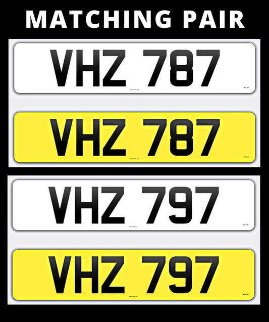 VHZ 787 & VHZ 797 Matching pair of 3 digit number plate for sale ni