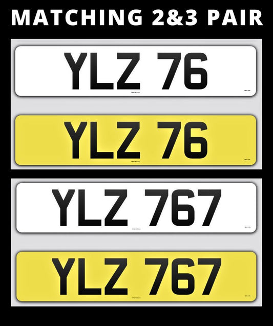 YLZ 76 & YLZ 767 Matching pair of 3 digit number plate for sale ni