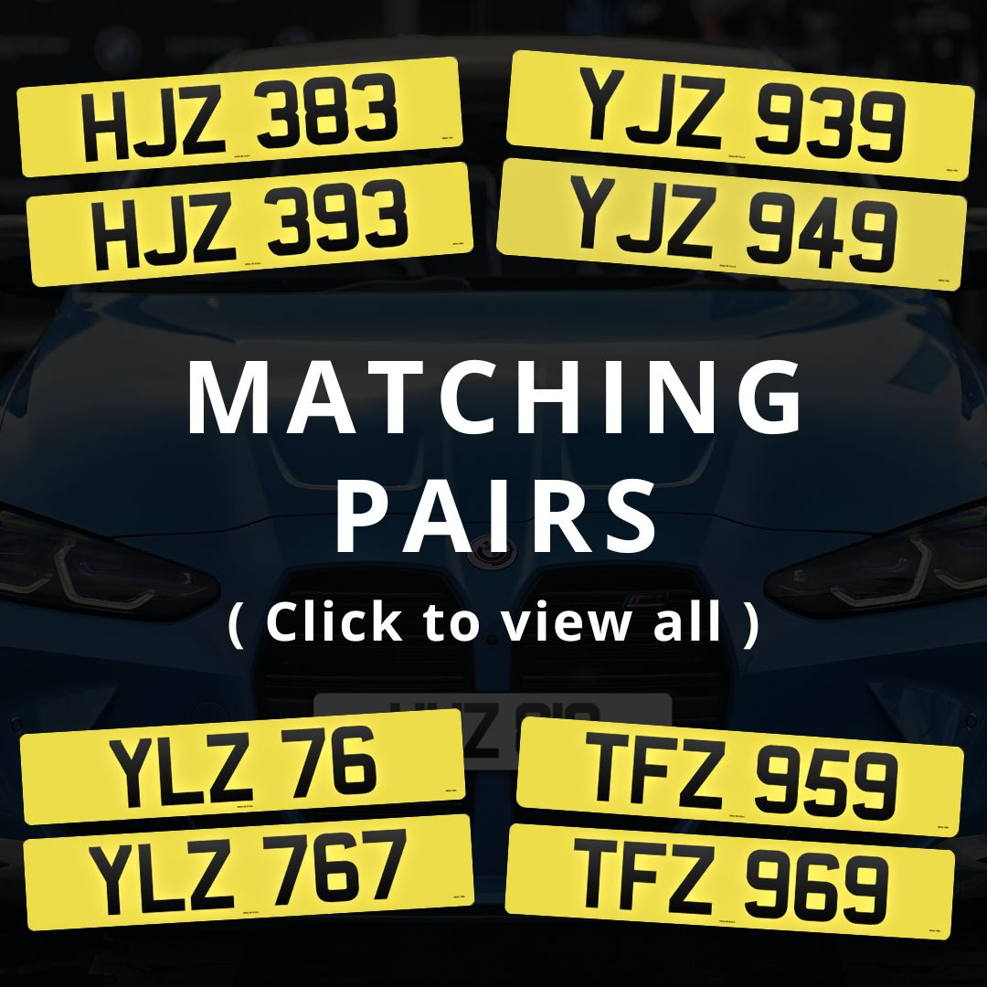 Matching pairs of dateless Northern Ireland Number plates for sale.