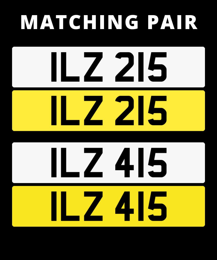 ILZ 215  & ILZ 415 Matching pair of 3 digit number plate for sale ni