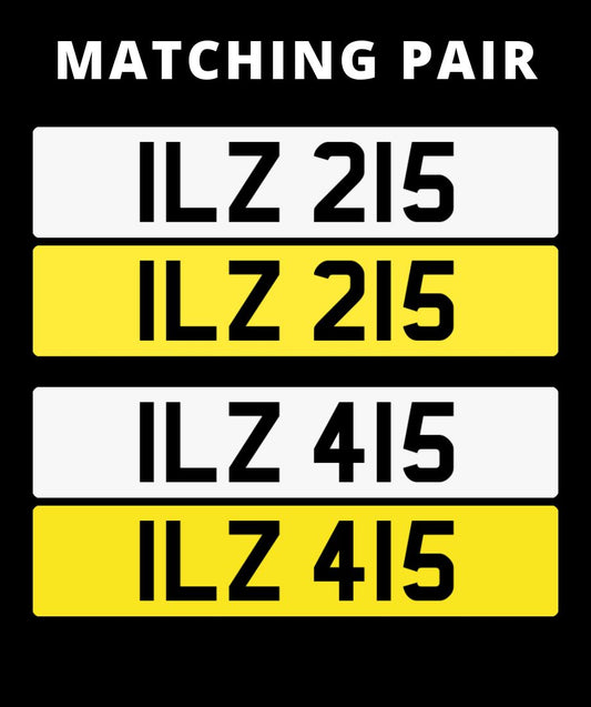 ILZ 215  & ILZ 415 Matching pair of 3 digit number plate for sale ni
