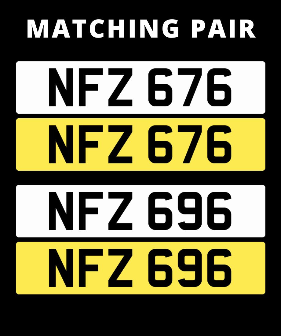 NFZ 676  & NFZ 696 Matching pair of 3 digit number plate for sale ni