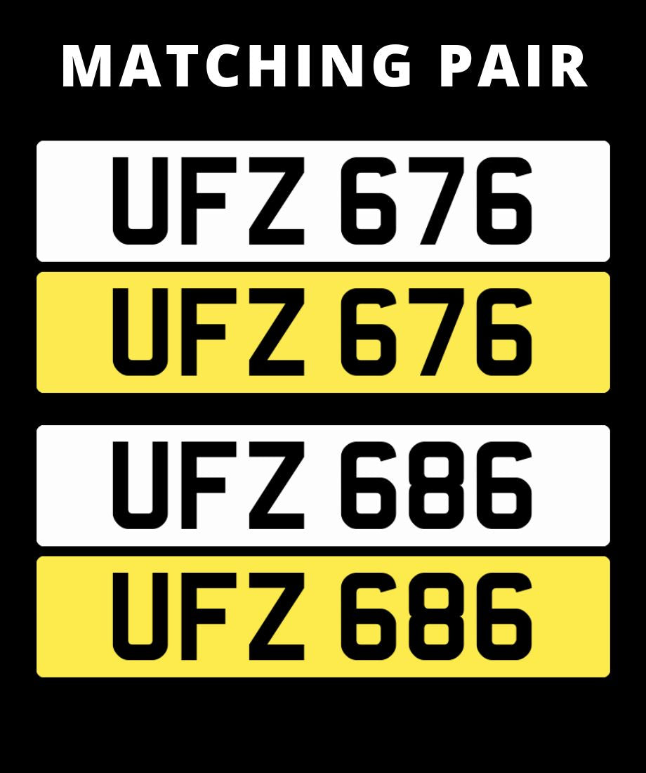 UFZ 676  & UFZ 686 Matching pair of 3 digit number plate for sale ni