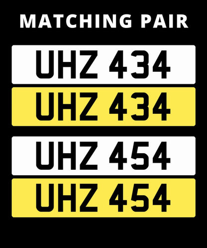UHZ 434  & UHZ 454 Matching pair of 3 digit number plate for sale ni